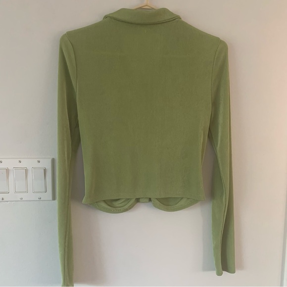 Garage Slinky Green Button Up Shirt Collar Long Sleeve Rushing Womens Medium M - Picture 2 of 10